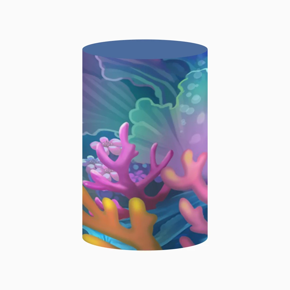 Underwater Ocean Cylinder Background Covers Mermaid Princess Birthday Party Pedestal Cover Baby Shower Backdrop Decoration Props