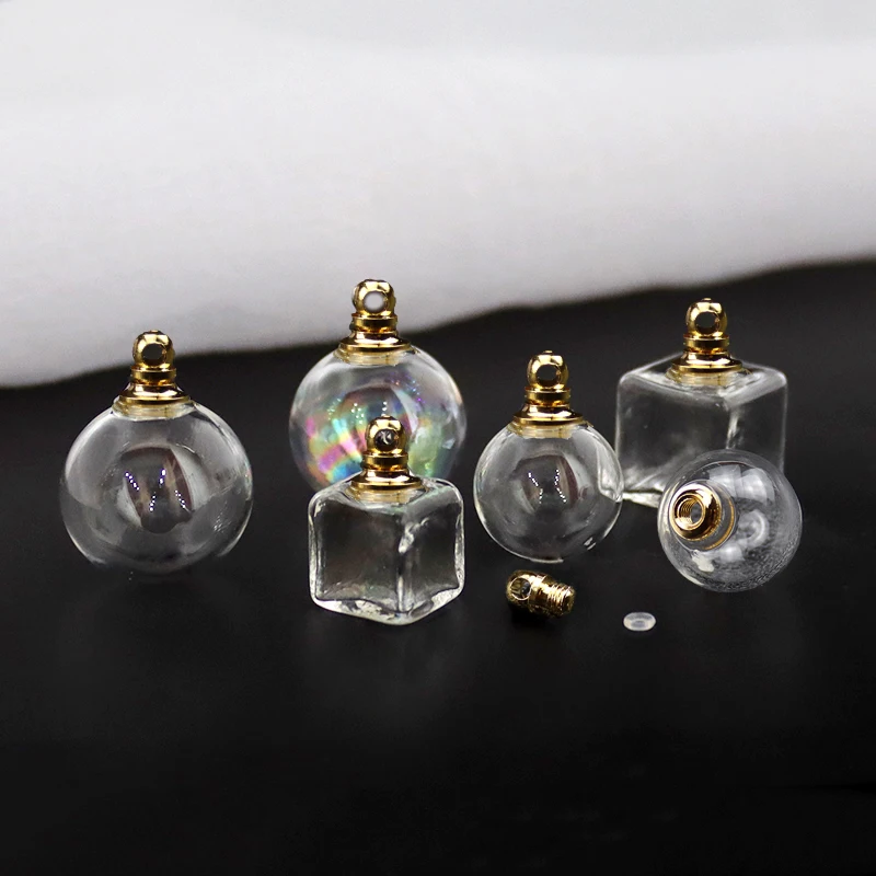 5PCS Preglued Screw Cap Glass Globe Pendant  With Rubber Seal Tiny Glass Globes Glass Vial Pendant Diy Finding