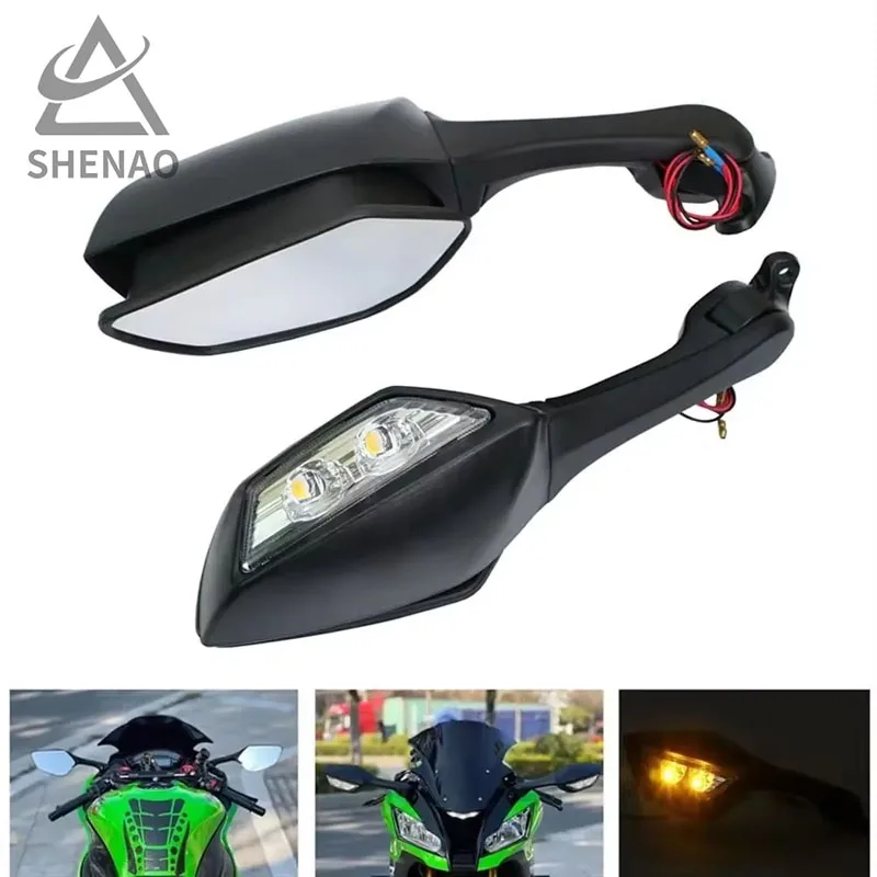 Motorcycle LED Rearview MIrror with LED Turn Signal Light Side Mirrors For Ninja ZX 10R ZX-10R 2011-2015 2016-2020 H2 2014-2015 image 5