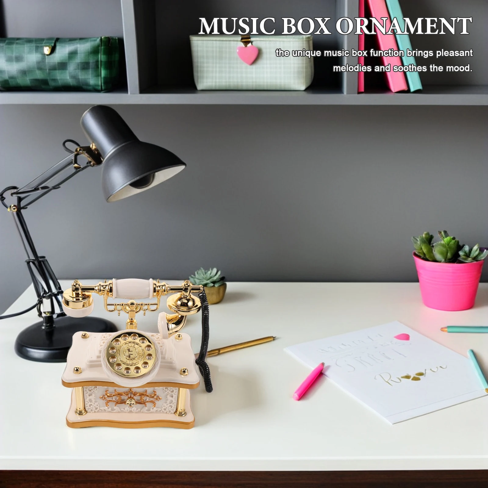 

Vintage Telephone Music Box Retro Dial Telephone Old Fashioned Landline Phone Desktop Decoration for Cabinet Shelf Entrance Hall