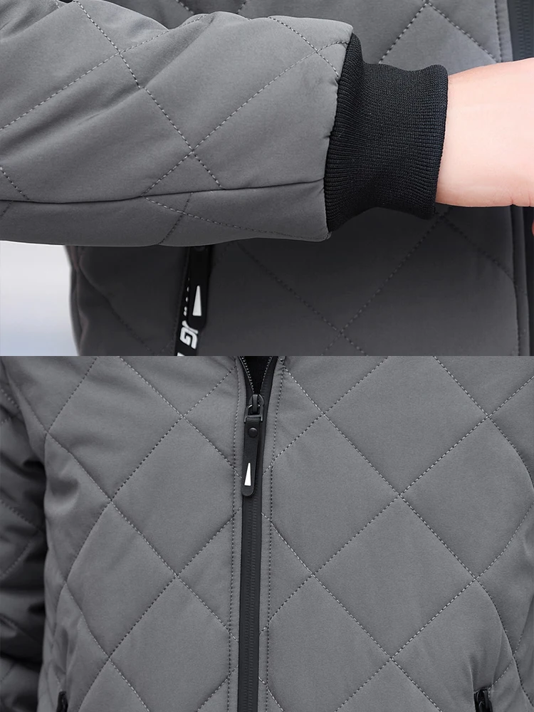 

Men's Casual Thiened down Cotton Jaet Faion Urban Sle Loose Fit Long Sve Zipper Closure Color Warm Outerwear