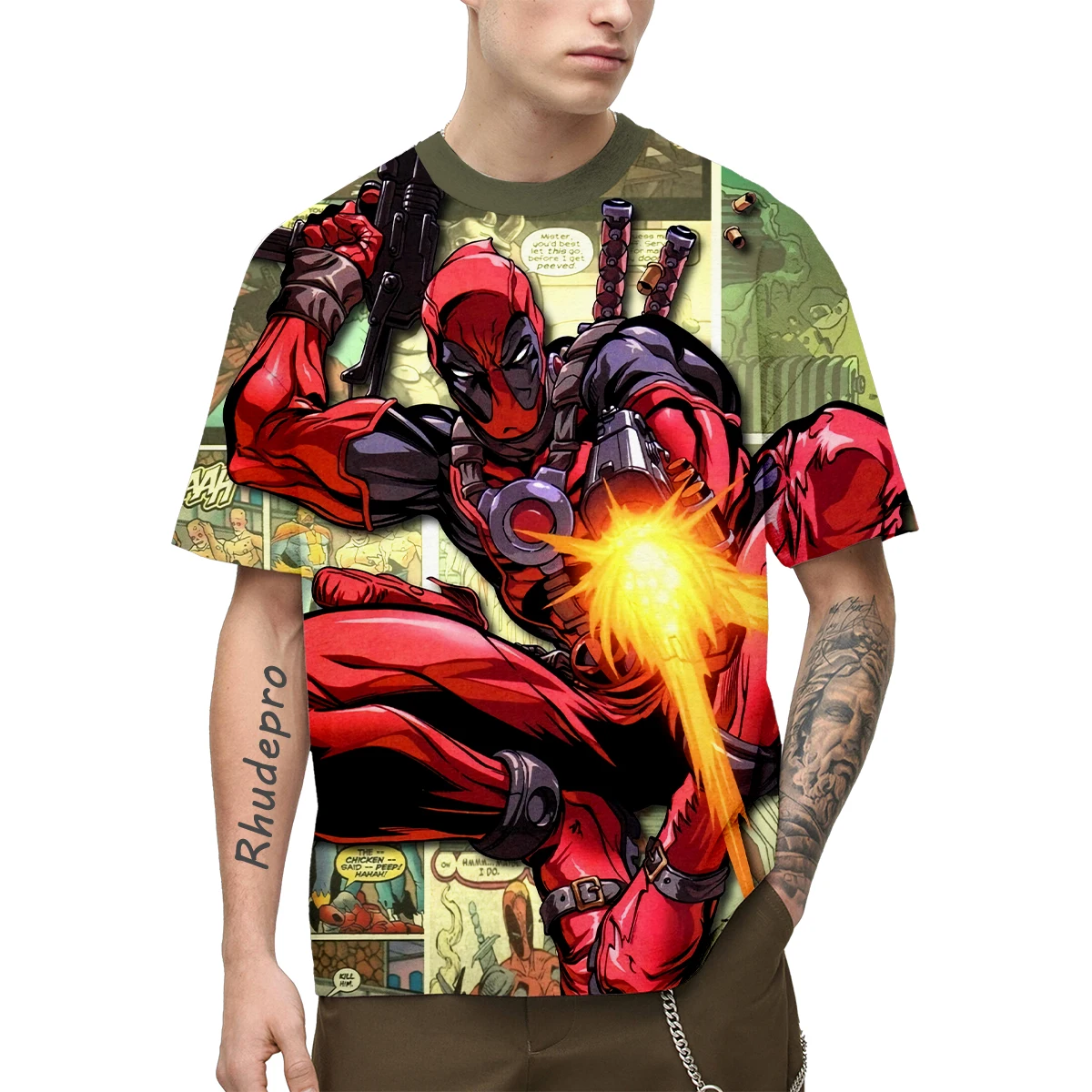 Miniso desenho animado masculino e feminino Anime Camisetas, Homem de Ferro Vingadores Streetwear estampado em 3D, moda casual, camisa extragrande para meninos e meninas, camiseta