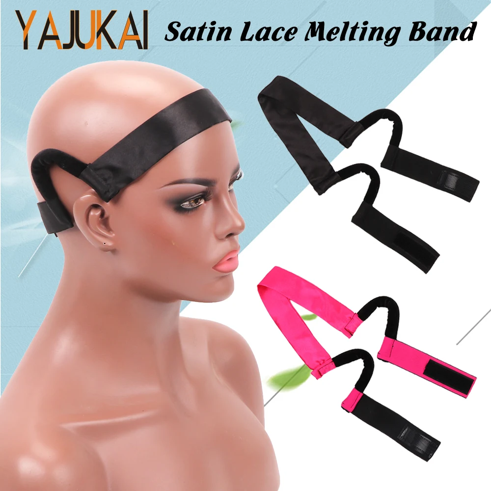 

Satin Elastic Multi-Use Breathable Wig Band Lace Melting Band Painless Adjustable Styling Aid For Lace Front Wig Black Rose Pink