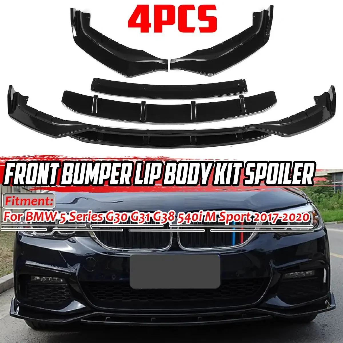 New 4Pcs Car Front Bumper Splitter Lip Body Kit Spoiler Diffuser Protection For BMW 5 Series G30 G31 G38 540i M Sport 2017-2020