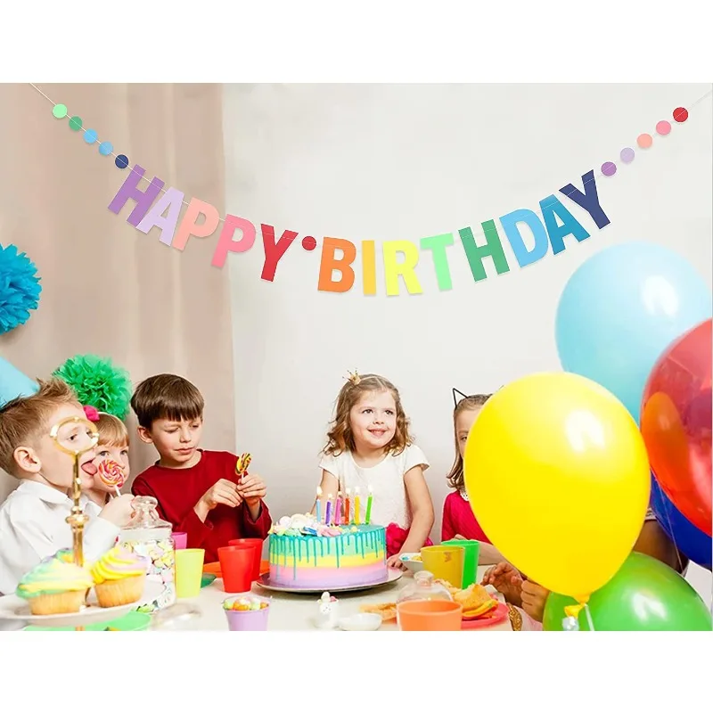 Rainbow Color Happy Birthday Banner Paper Kids Birthday Party Hanging Flag Decoration Children\'s Birthday Party Decorations