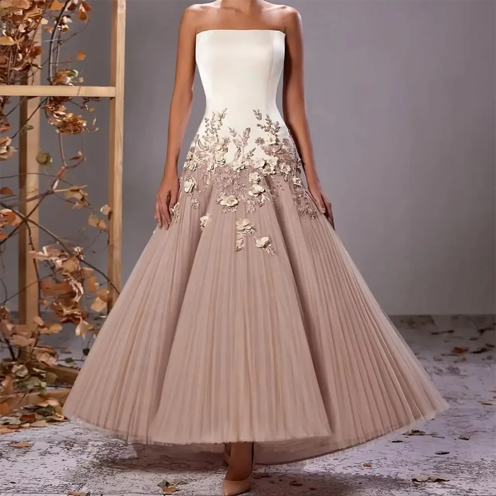 

Простые вечерние платья без бретелек без рукавов с цветами Вечерние платья трапециевидной формы длиной до щиколотки Платья для выпускного вечера Платье по индивидуальному заказу 2025