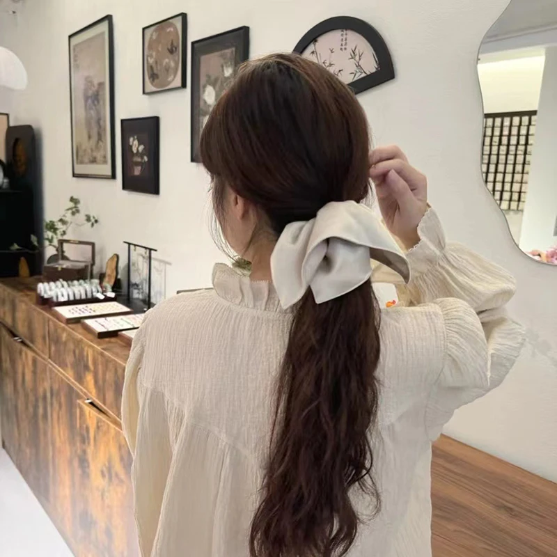 Korean silk square scarf, headband, hair rope, girl's four corner headband, French high-end feeling, fat sausage hoop