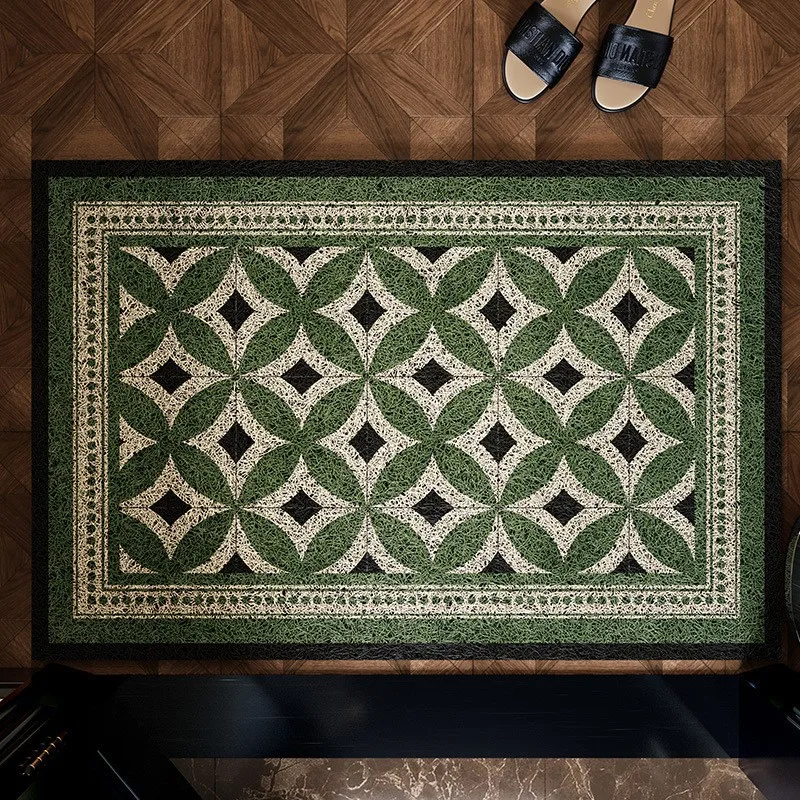 

Vintage Geometric Pattern Wire Loop Door Mat Non-Slip Wear-Resistant Entrance Rug for Home Porch