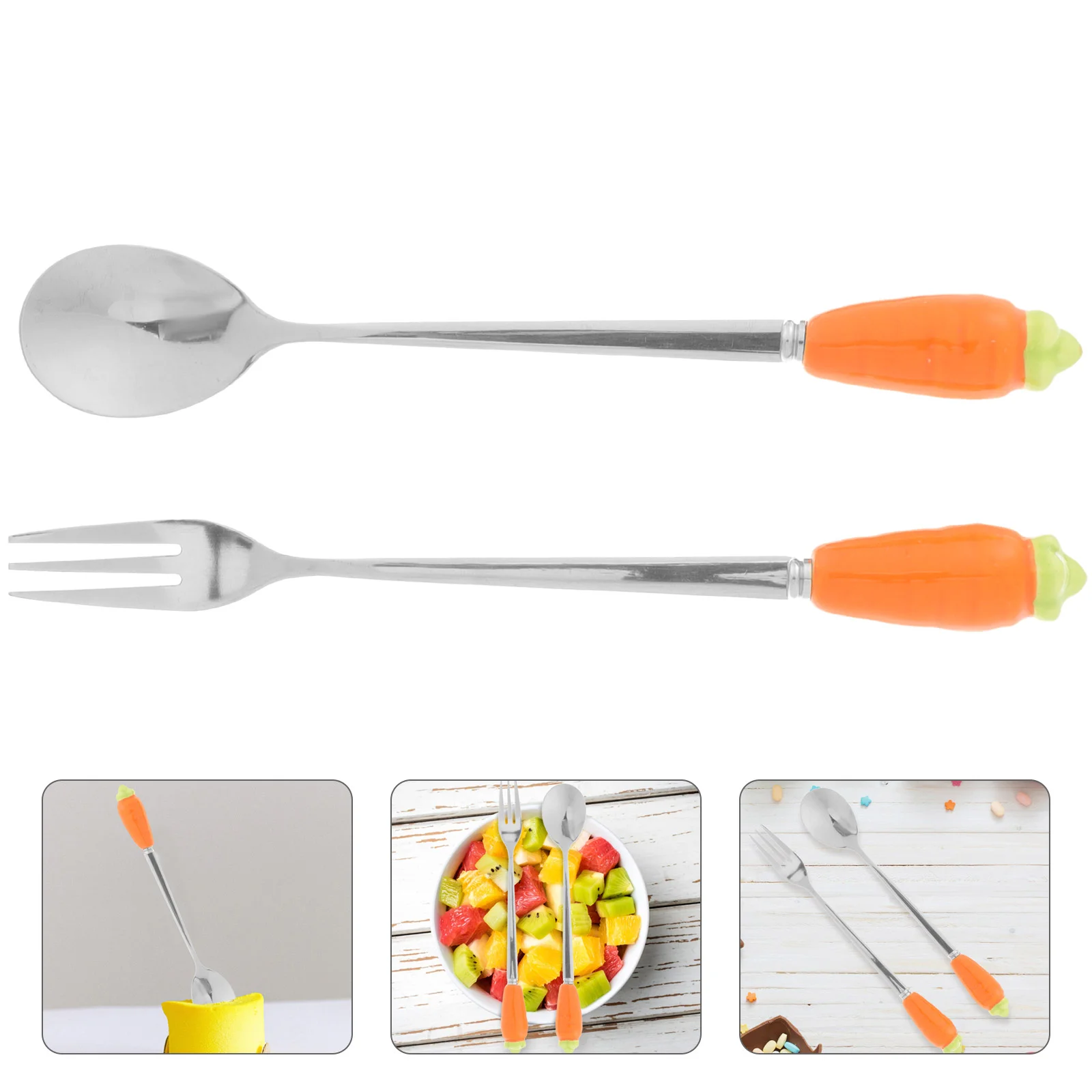 2 Pcs Baby Silverware Carrot Knife and Fork Children Spoon Tableware Ceramics Kid