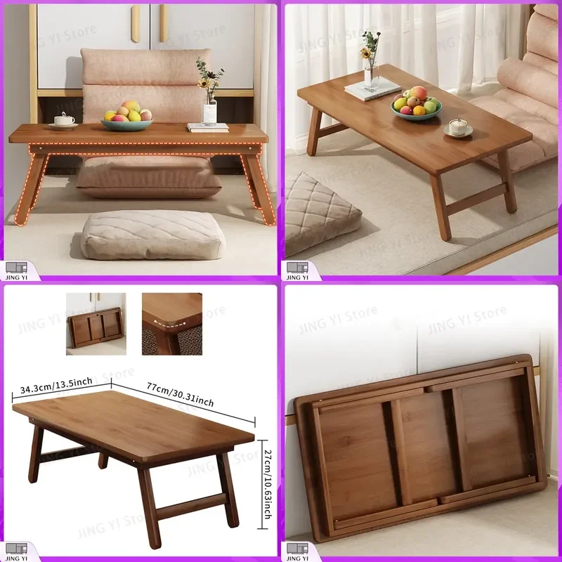 

Japanese Style Tatami Coffee Table Foldable 77cm Small Side Table Bed Tray Portable Outdoor Dining Table Living Room