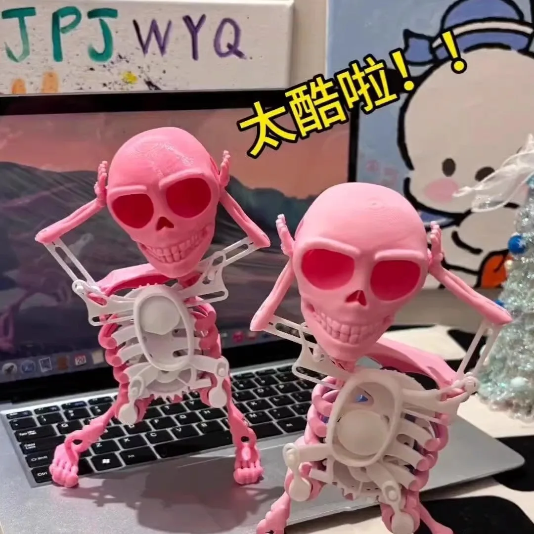 Novelty Funny Skull Man Dancing Rocking Clockwork Toy 3D Printing Dancing Fun Small Toys Skull Desktop Ornaments