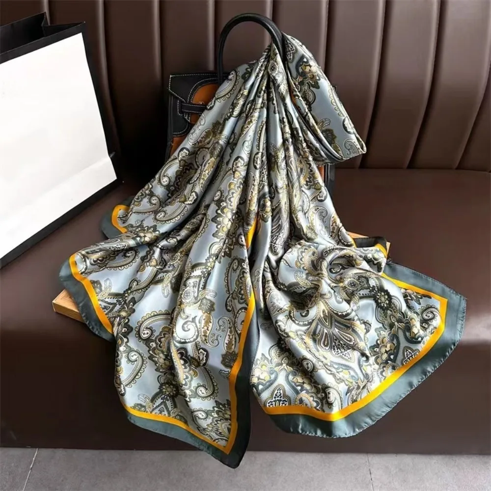 Luxury Flower Silk Scarf Shawls Soft Thin Satin Neck Scarves Sunscreen Large Beach Hijab Dress Decor