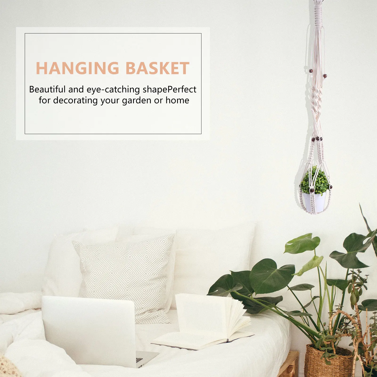 

Hand-Knitted Cotton Rope Plant Hanger Decorative Hanging Flowerpot Holder Indoor Outdoor Wall Hanging Planter Basket