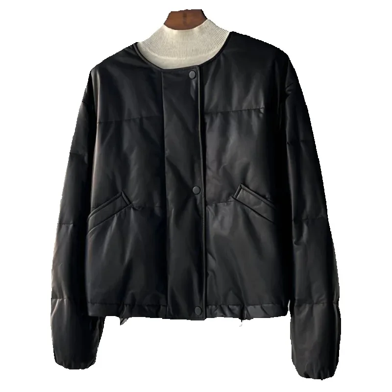 

Autumn Winter short Leather Coat Cotton Jacket Women 2025 New Fashion Loose Casual Pure Colour Thicken Outerwear Female