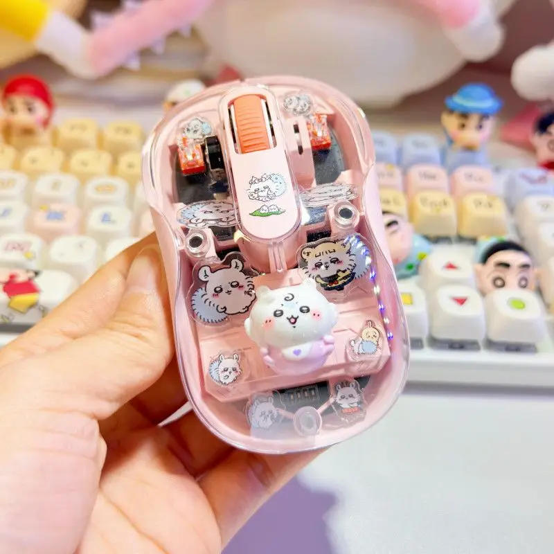 Cartoon Kawaii Transparent Dual Mode Wireless Mouse Mute Portable Shine Lightweight Exquisite Workmanship Good Looks Chiikawa