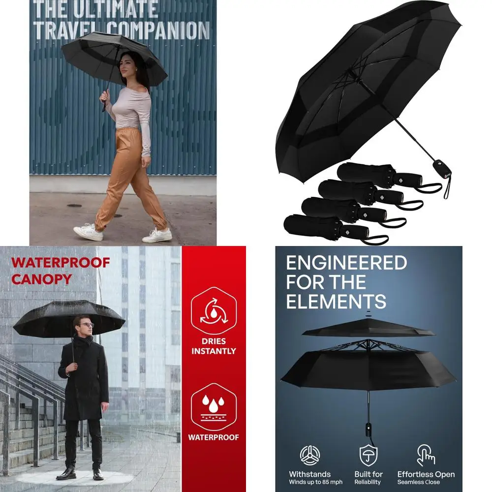 

Durable, Compact Auto-Open Umbrella - Windproof up to 85MPH, Ideal for Travel, Rain & Sun Protection