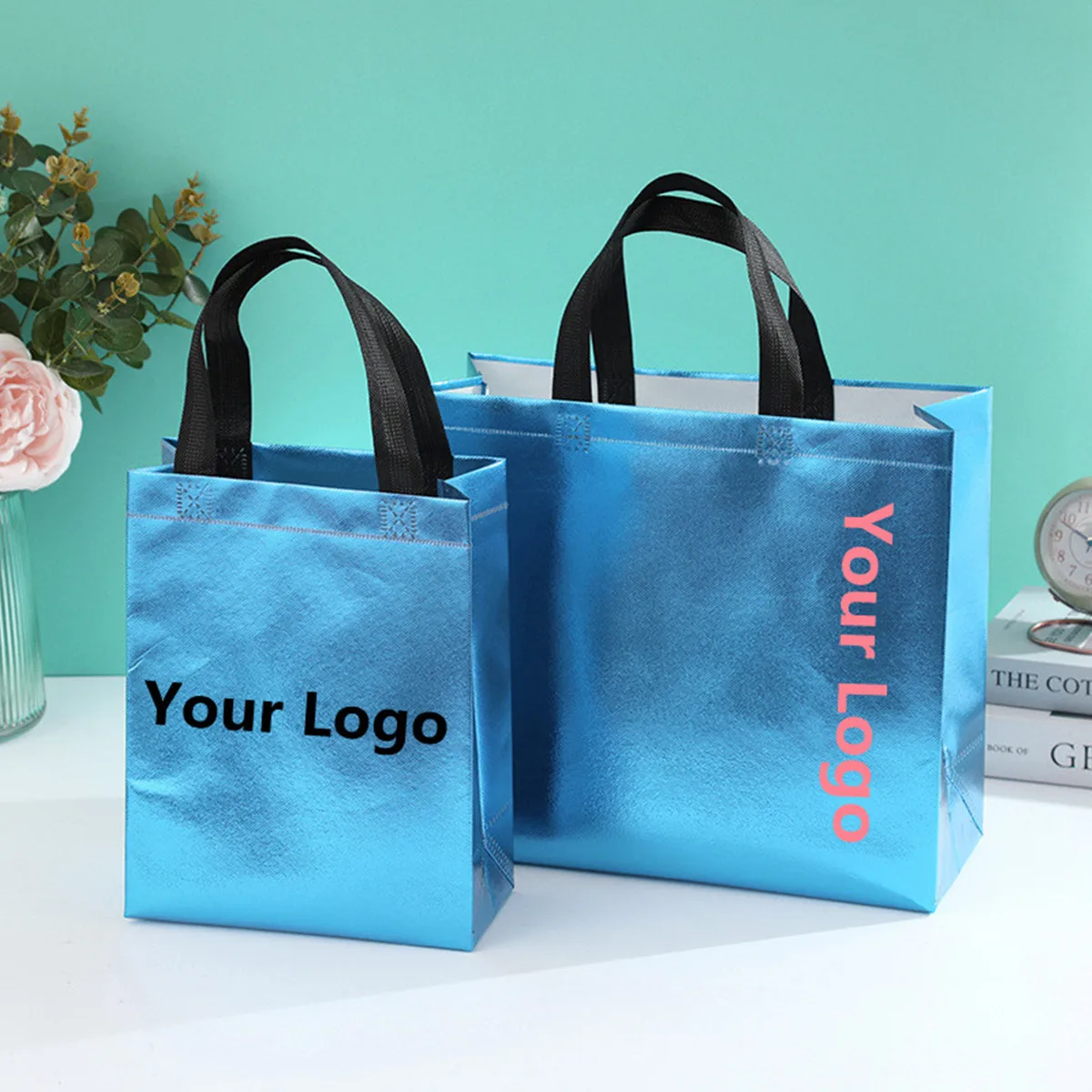 50pcs Business Bag lamination Non Woven Fabric Bag Laser Gift Bag Shopping Bag Gue logost Clothing Present Package Wedding