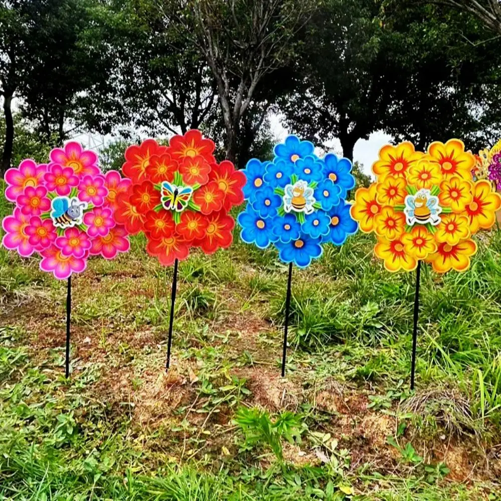 กังหันลมหลากสีสันรูปนกยูง วัสดุ PVC แบบดั้งเดิม หมุนได้ ของตกแต่งปิกนิก ของเล่น แบบสองชั้น