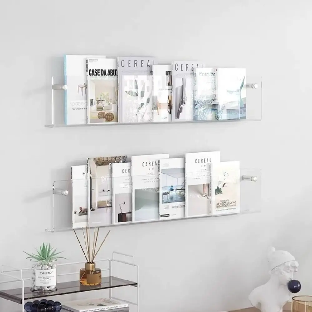 Acrylic Magazine Rack Wall Mount Literature Organizer Floating Bookshelves Brochure Holder Italian Pamphlet Stand Records