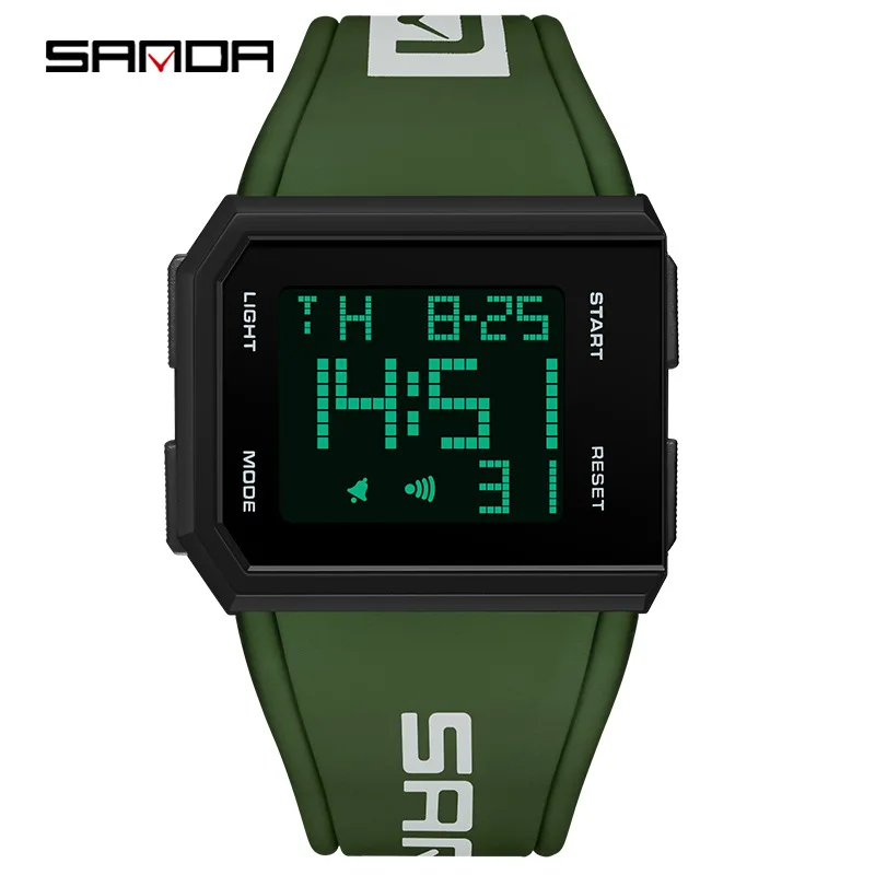 Sanda 9003 Unisex Teenagers Hand Clock Electronic Movement Water Resistant LED Luminous Alarm Model Wrist Digital Sport Watches