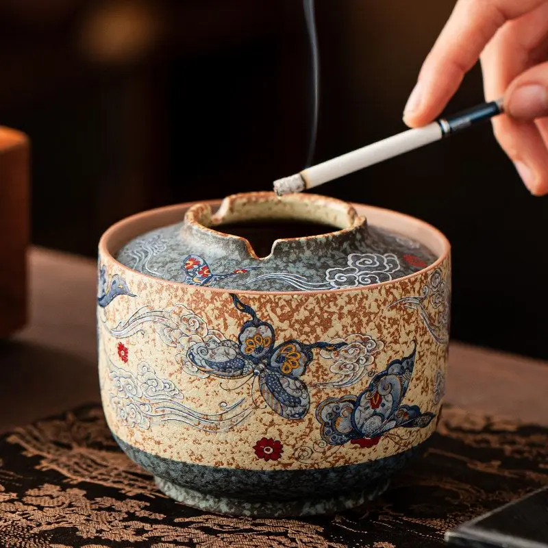 Posacenere in Porcellana Blu e Bianca, Porta Sigarette Anti-Schizzi, Decorazione Tradizionale in Ceramica per Tavolo da Tè, Casa, Ufficio, Sala da Tè
