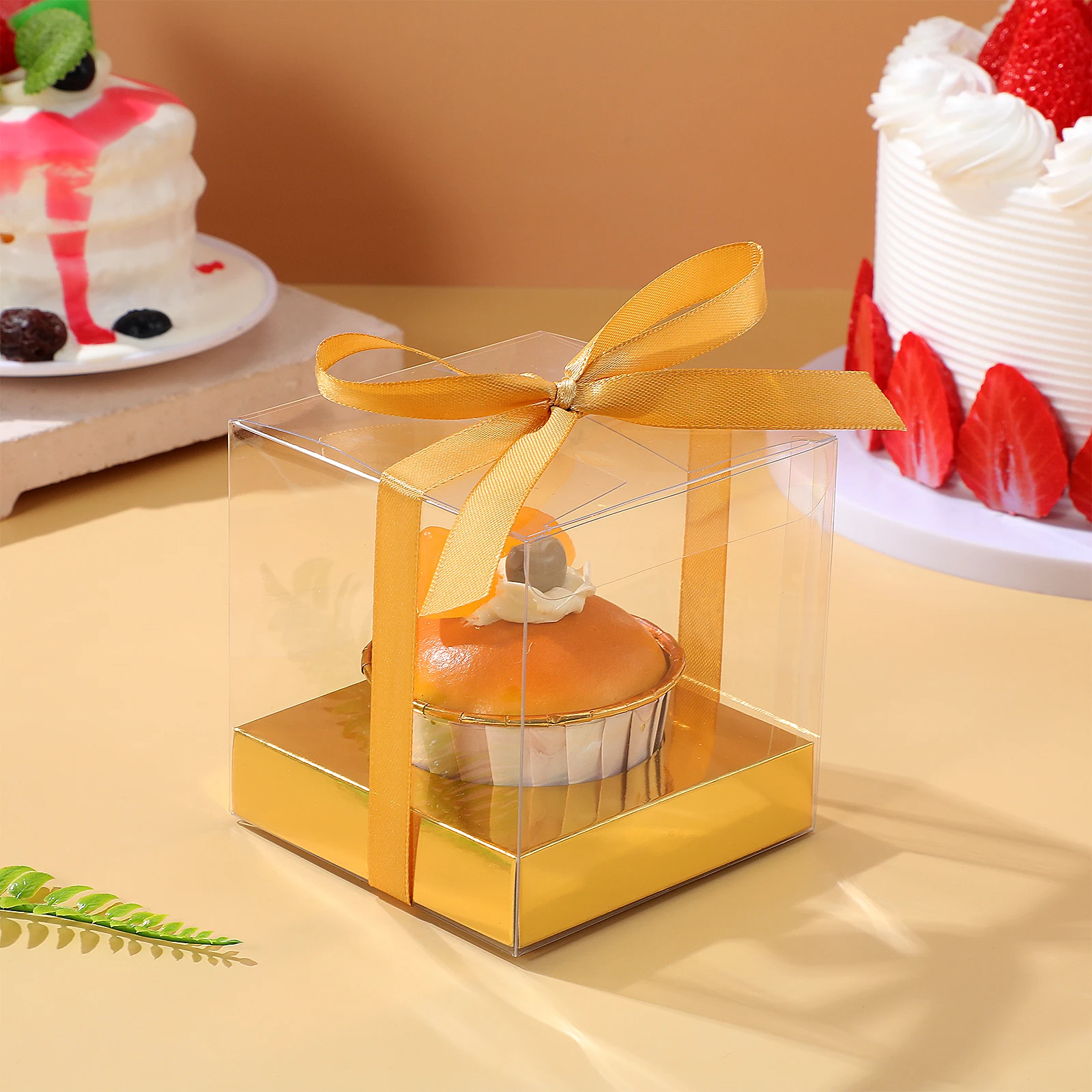 

12 Pcs Cake Box Party Boxes Ribbon Clear Reusable Cupcake Containers Dessert Packaging for Festival Muffin with Cover