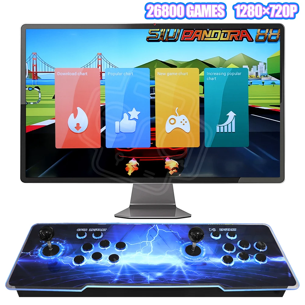 22 Inch Foldable Arcade Machine Game Console with Screen, 2 Players Joystick, HDMI HD Output, Built-in 26800 Retro Games