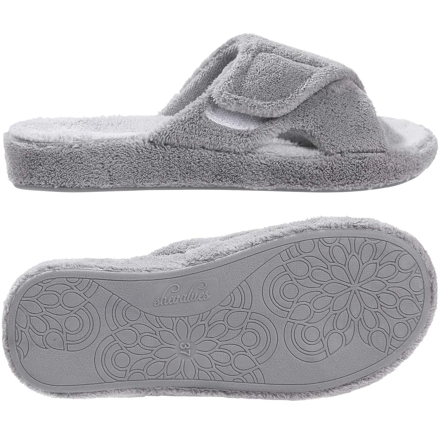 Eyriphy New Adjustable Terry Cloth Slippers Women Fuzzy Soft Sole Home Shoes Arch Support Couple Flat Slides Plush Casual Sandal