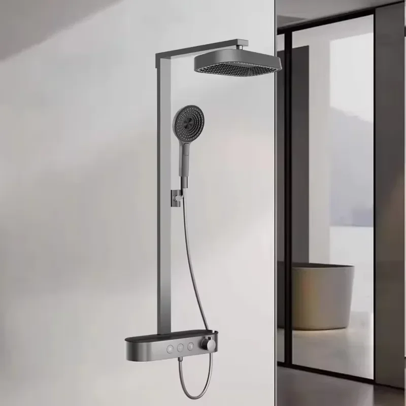 Grey High Quality Piano Key Hot and Cold Bathroom Products 3 in Rain Shower Head Thermostatic Shower Set Design
