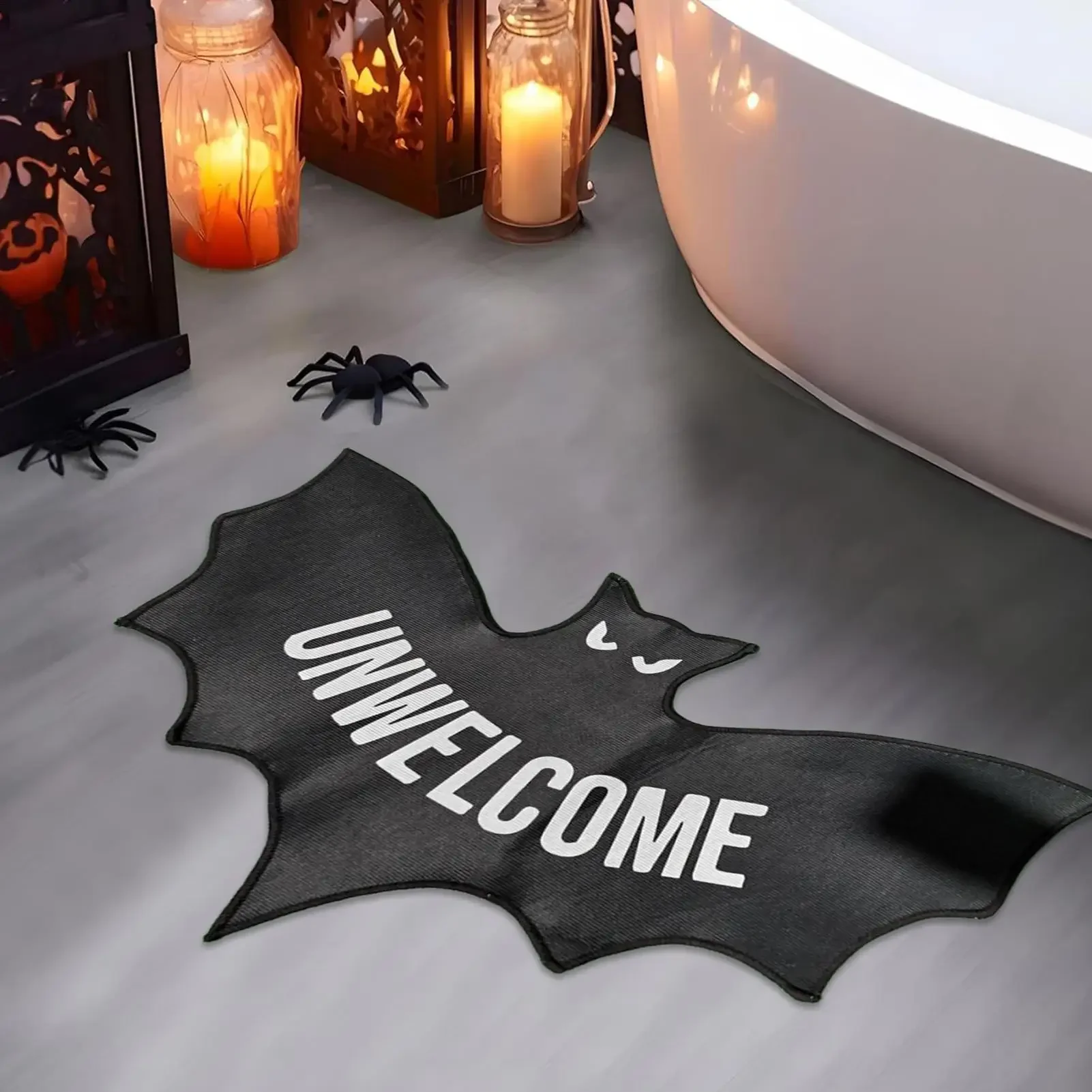 ممسحة ممسحة الهالوين القوطية من VIKAMA، سجادة الخفافيش غير المرحبة، سجادة مدخل داخلية/خارجية احتفالية، ديكور منزلي متين غير قابل للانزلاق