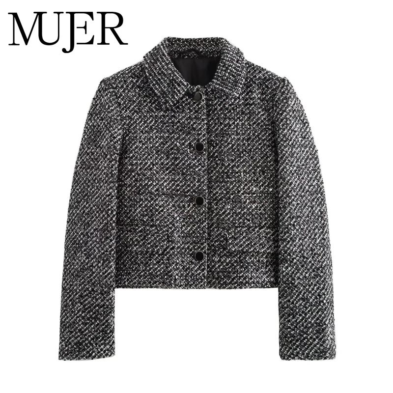 

MUJER укороченная куртка с блестками, женские твидовые куртки-бомберы для женщин, роскошные зимние женские пальто, уличная одежда, короткие куртки, верхняя одежда