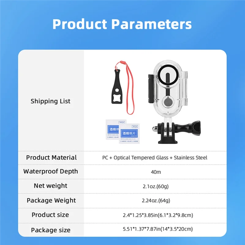 ZIZI 40M Waterproof Camera Protective Housing Case Underwater Diving Protective Shell For Insta 360 Go 3 GO3S Action Camera