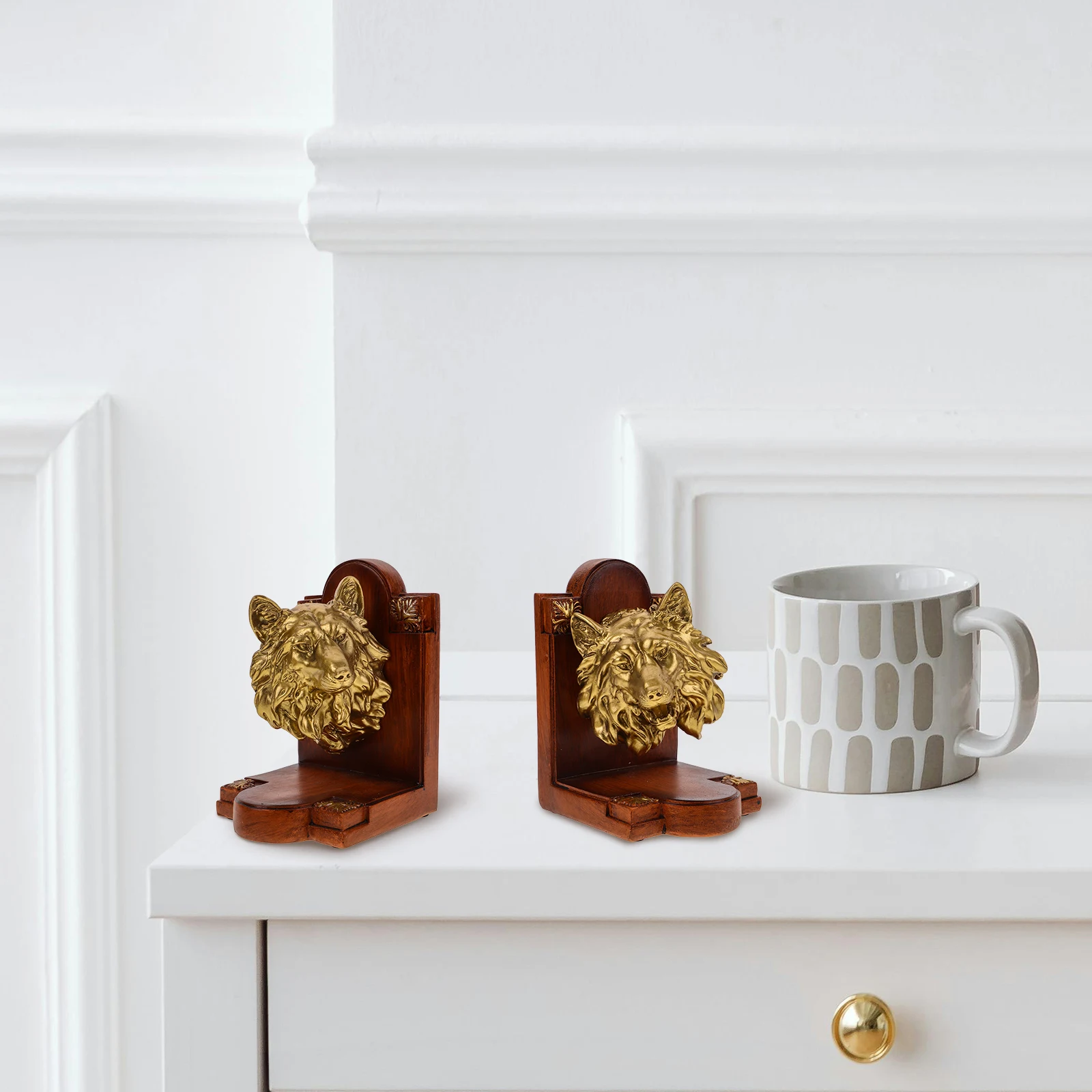 

Resin Bookends Wolf Avatar Ornaments Decorative Book Stands Study Organizer Desktop Book Holder Multi-Function Bookend Home