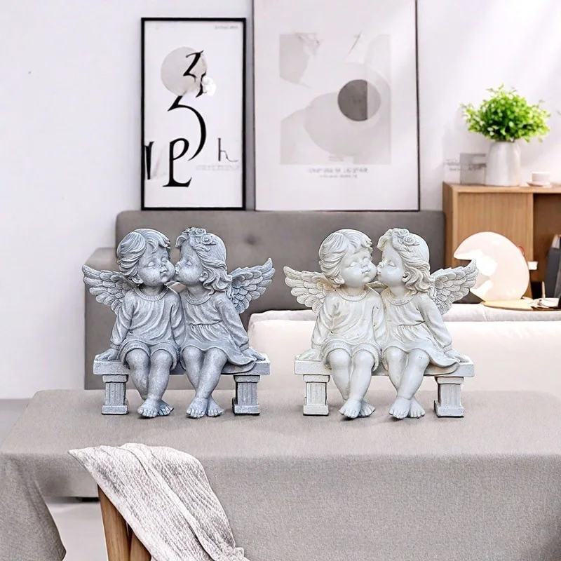 Resin Love Angel Sculptures and Figurines Romantic Home Decor, Vintage Angel Cute Home Office Table Decoration and Accessories