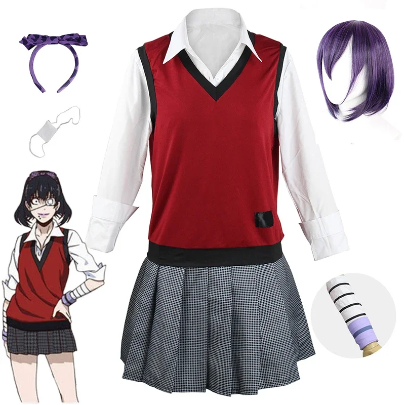 Anime Kakegurui midari ichishima cosplay shirt vest wig full sets Halloween midari Kakegurui cosplay costume wig for women girls