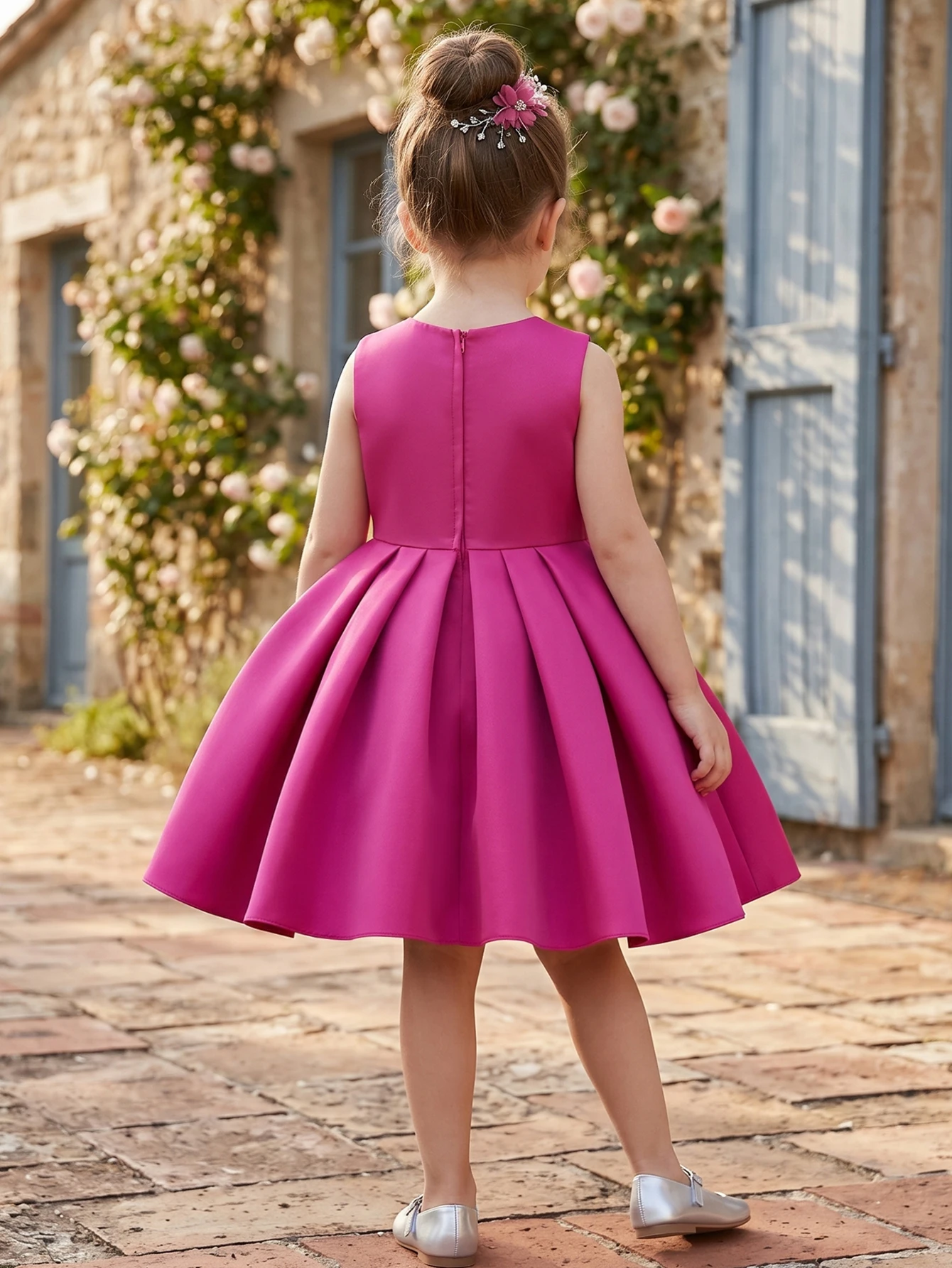 Young Girls Partywear Sleeveless Fuchsia Princess Dress, Suitable for Wedding Flower Girl Birthday Party Evening Wear