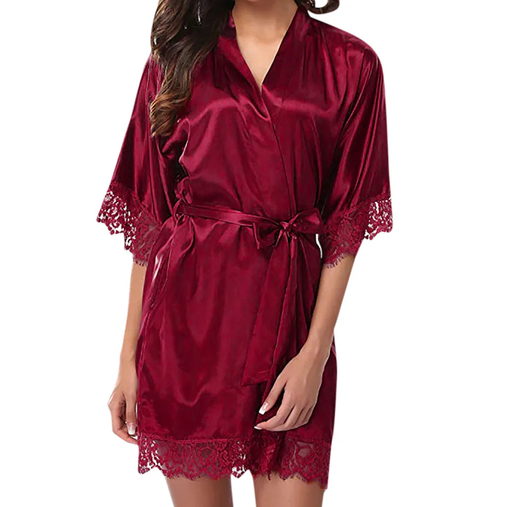 

Red Stain Paja Robe Womens Spling Nightwear Ladies Gown Satin Long Sleeve Bathrobes Cozy Female Sleepwear Bride Ladies Slik