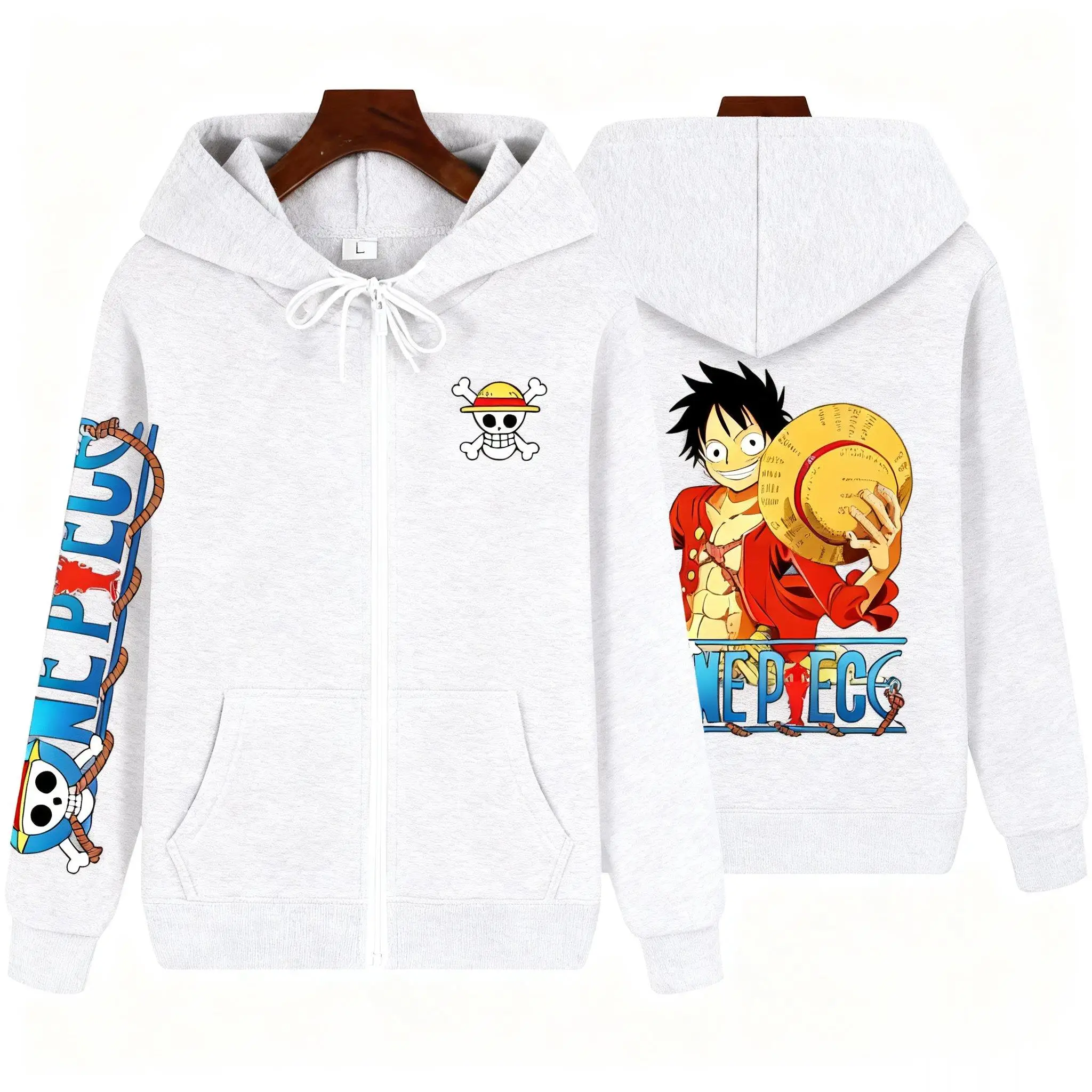ワンピース ルフィ アニメ ジップアップ パーカー プルオーバー メンズ カジュアル ストリートウェア Y2K 秋冬 トミオカ グラフィックプリント 長袖 ジャケット