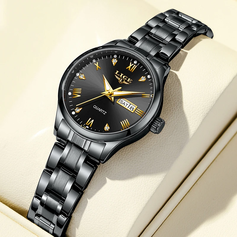LIGE New Waterproof Watches for Women Fashion Simple Sports Women's Quartz Wristwatches Stainless Steel Luminous Ladies Watch