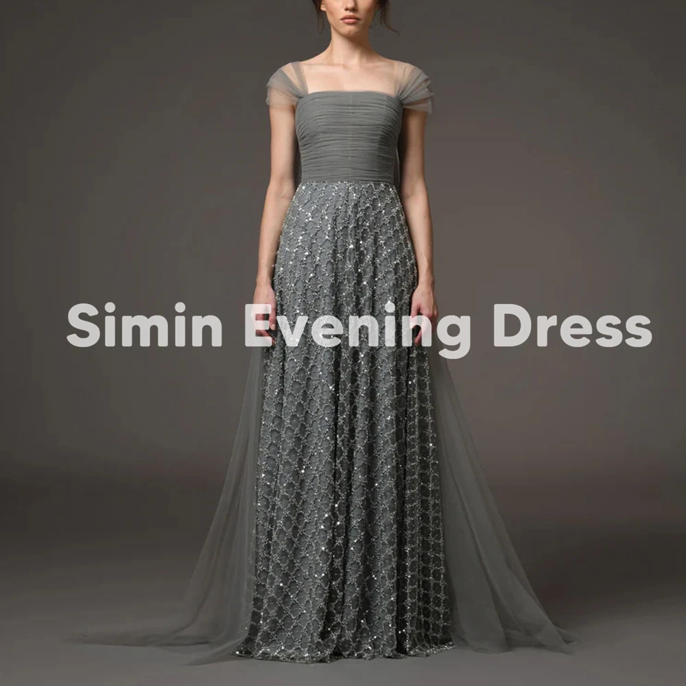 

Simin Women's A Line Lace Tulle Saudi Evening Dresses Off-the-shoulder With Sleeveless Floor-Length Formal Elegant Dresses 2025