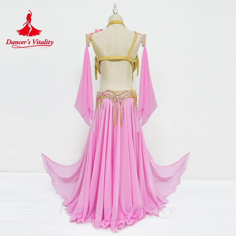 Belly Dance Performance Costumes Set Stones Bra+belt+skirt+arms+necklace 5pcs Oriental Dance Clothing Belly Dancing Outfit Wear