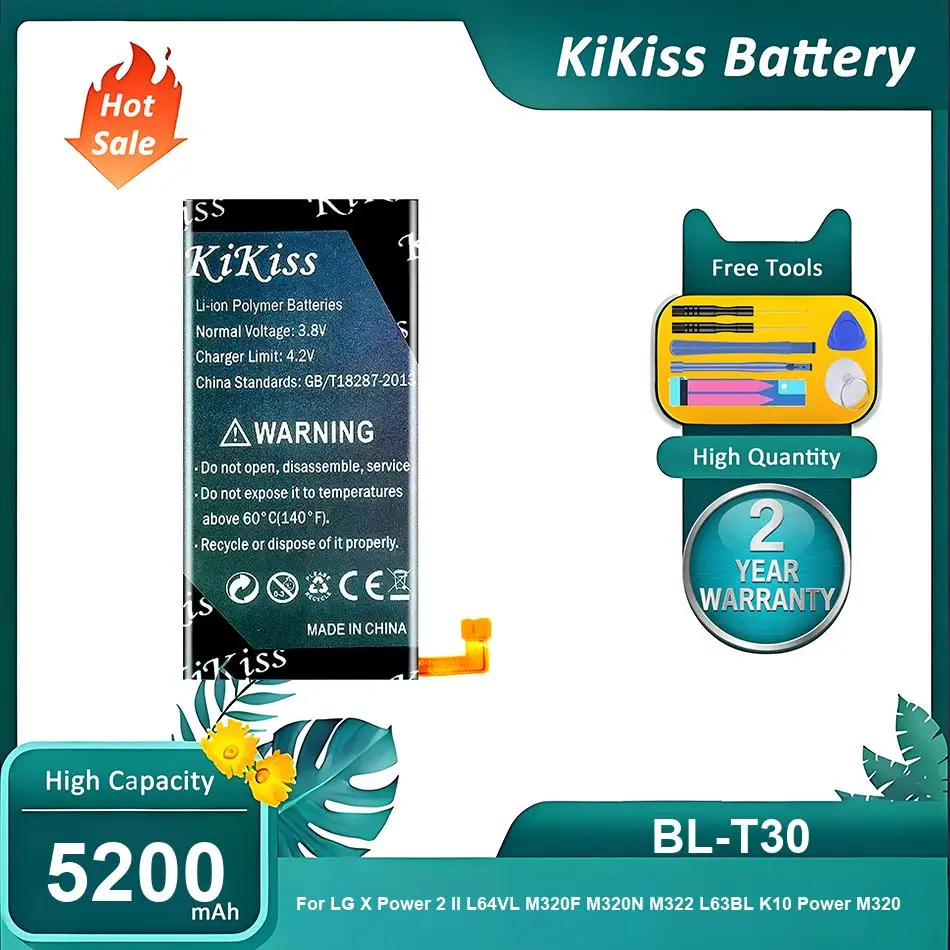 

KiKiss Battery For LG X Power 2 II L64VL M320F M320N M322 L63BL K10 Power M320 M320DSN M320TV MLV7N,BL-T30,5200mAh