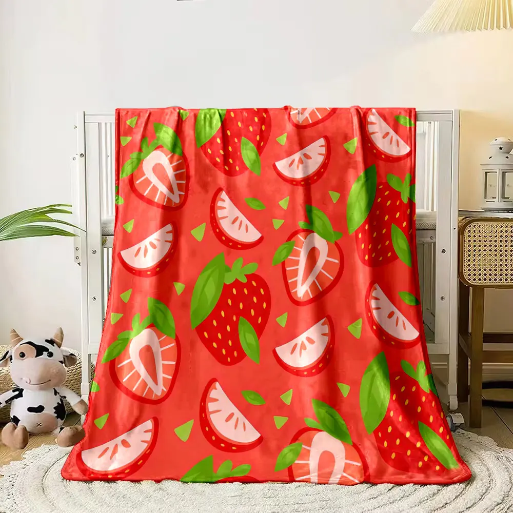 Printed with Fruit Slices and Green Leaf Style Warm Comfortable Blanket Home Travel Camping for Adults and Kids Luxury Gifts