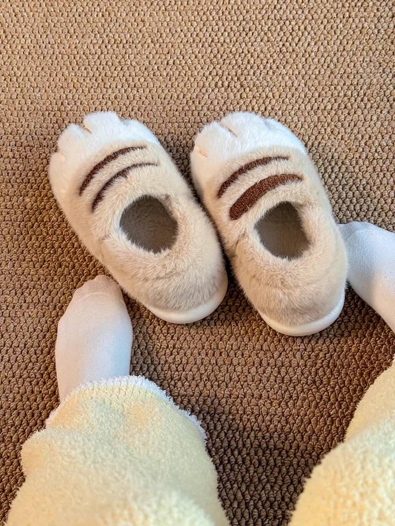 

Cute Cat Paw Cotton Slippers New Autumn And Winter Couple Outdoor Wear Home Thick Soled Women'S Cotton Slippers