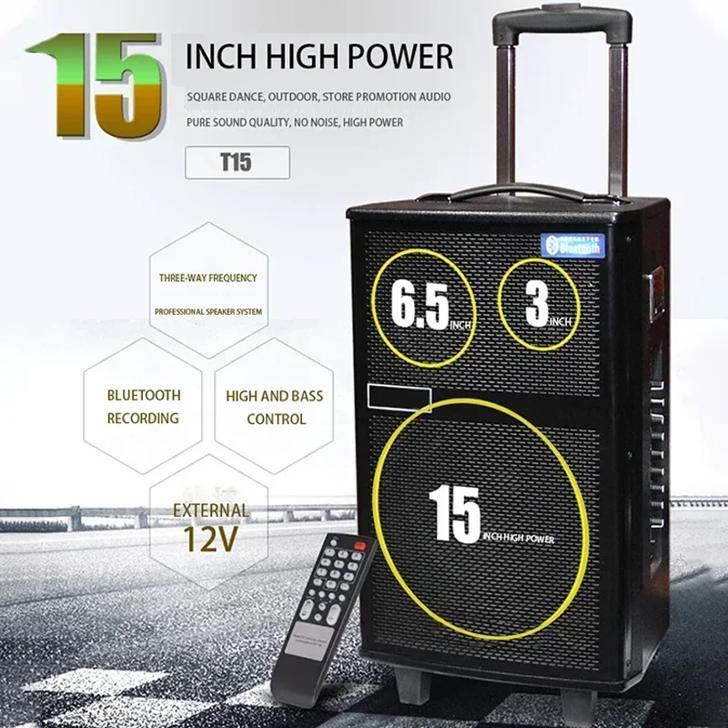 

Новый электрический динамик T-15, рекламный динамик для кадриль, уличный тяговый стержень, аккумулятор Roadshow, мощный инструмент, аудио USB Inter