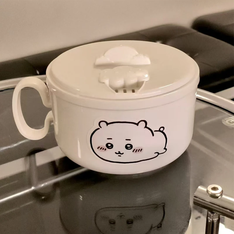 Kawaii Chiikawa304 Stainless Steel Bowl Student Lunch Box with Lid Large Capacity Double-Layer Insulated Bowl with Handle