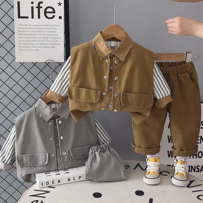 New Spring Autumn Baby Boys Clothes Set Children Vest Long Sleeved Shirt Pants 3Pcs/Sets Infant Casual Costume Kids Tracksuits