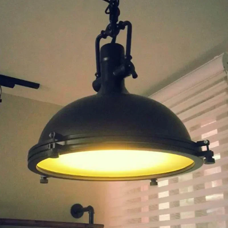 iron black American industrial attic restaurant retro chandelier blue pulley  family led lighting