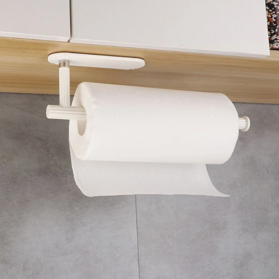 Adhesive Paper Holder ABS for Kitchen Toilet Bathroom Black White Wall Mounted Paper Towel Roll Rack Tissue Storage Holders