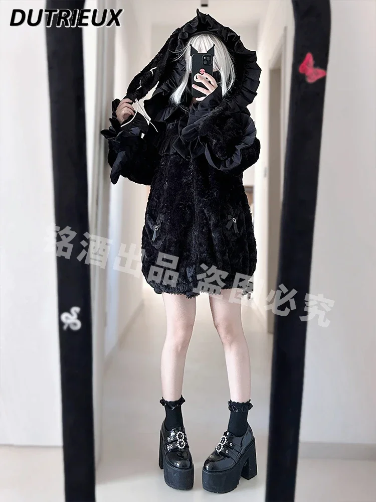 Y2K Subculture Mass-produced Mine Style Sweet and Cute Lady Hooded Loose Thick Coat Winter Clothes Sweatshirt for Women